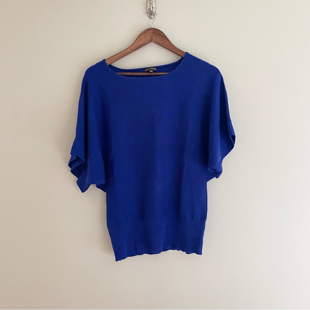 SARAH JOHNSON Women's Blue Short Sleeve Batwing Sweater Size M
